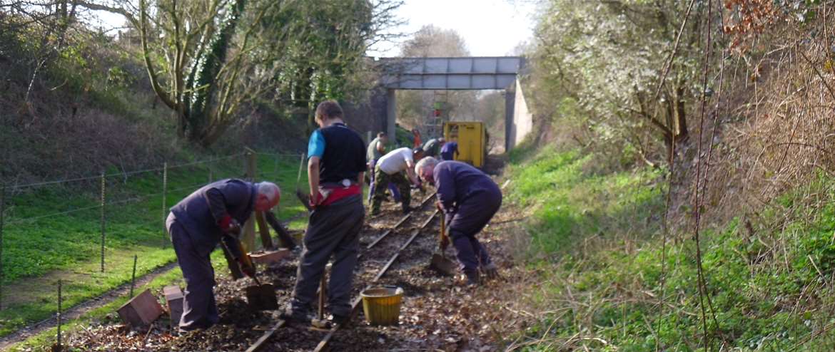 Volunteers working on the track
